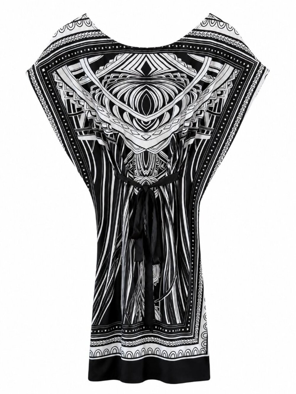 Black & White Geometric Print Dress With Tie Back - AA Studio - Size 8 - Polyest